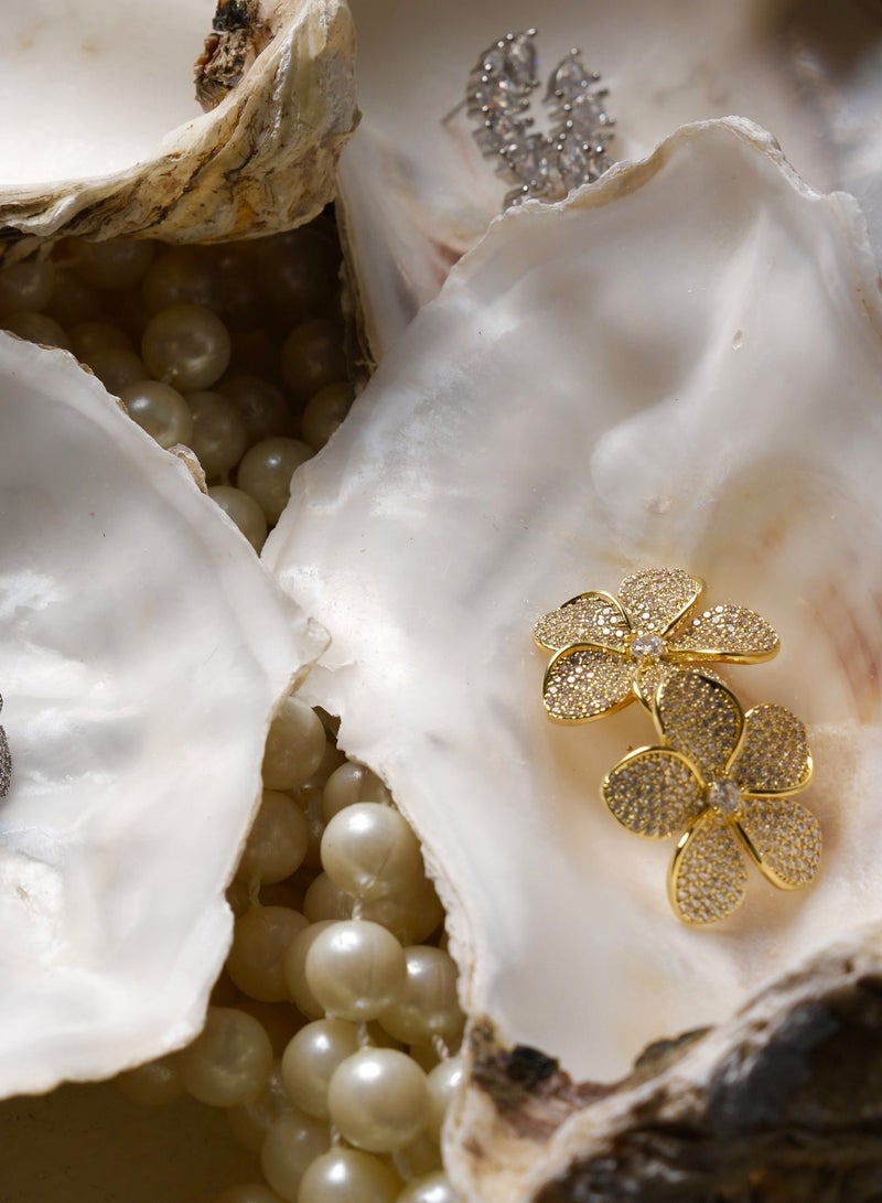 1une 14K Golden  Earrings ''Beauty'' Flower Stainless Steel, Zirconia Stones - Image 4